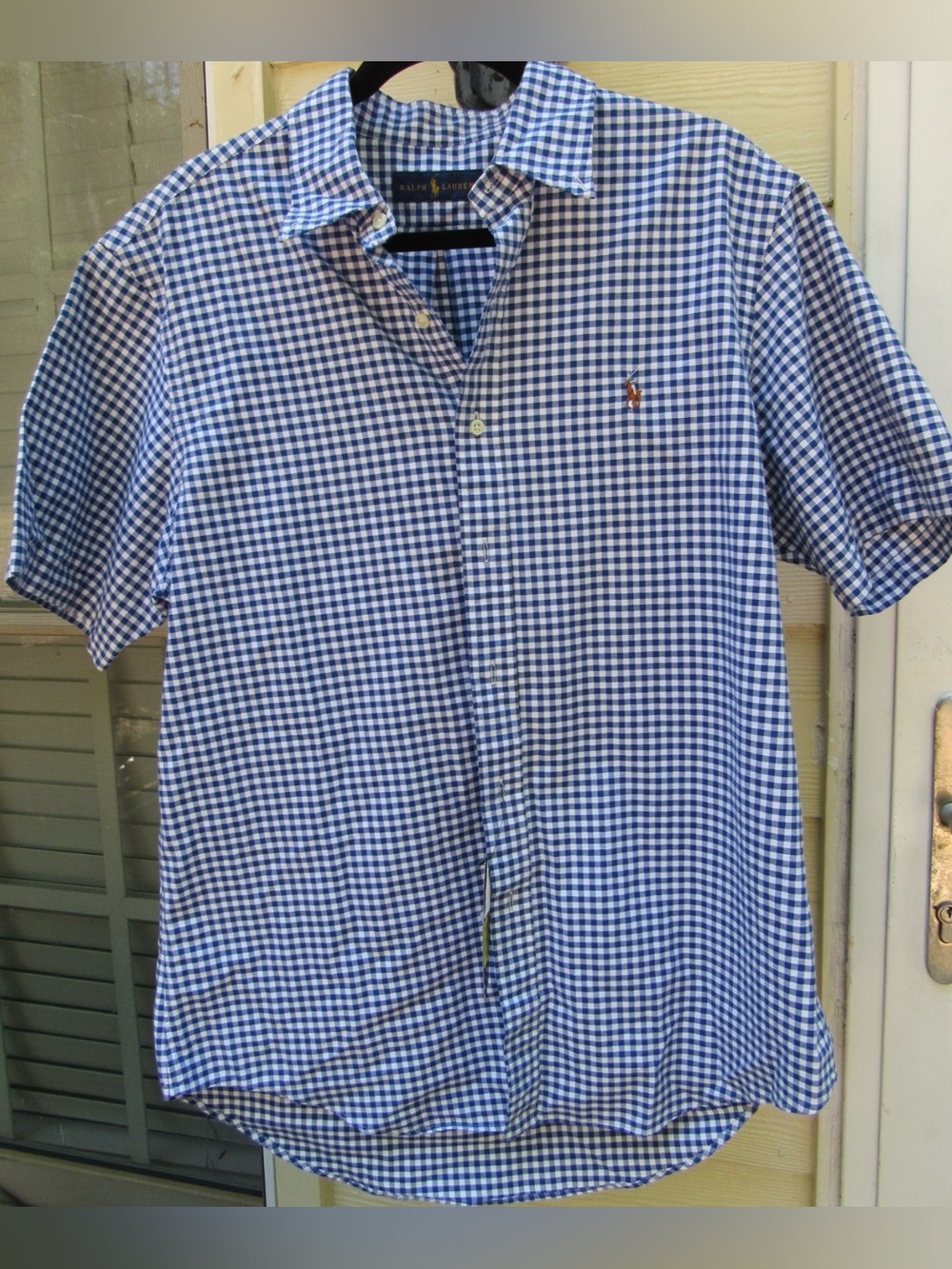 NWT Ralph Lauren Blue Gingham Plaid Short Sleeve Button-down Shirt Sz L